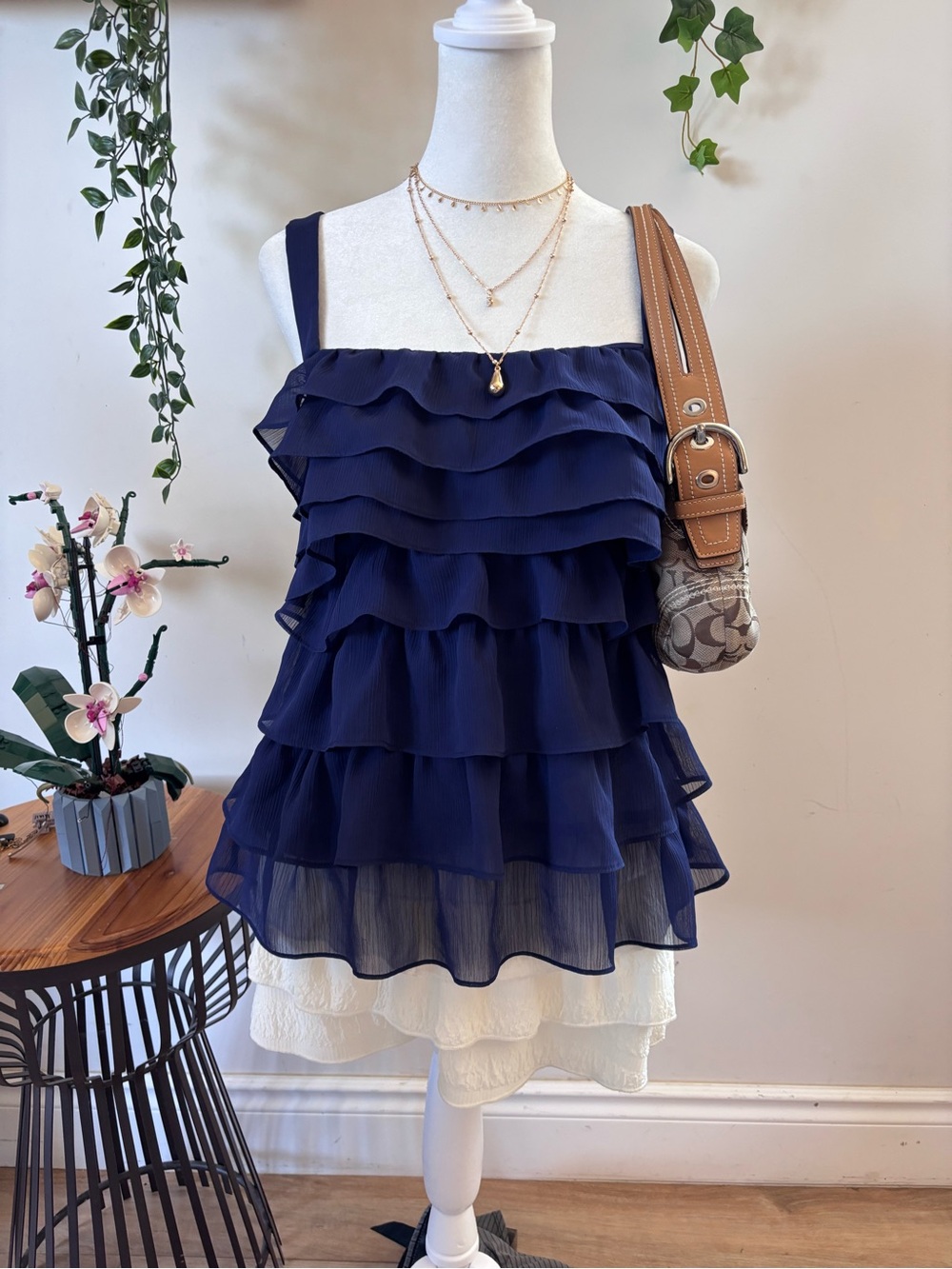 BCBGeneration Navy Tiered Ruffle Tank Top